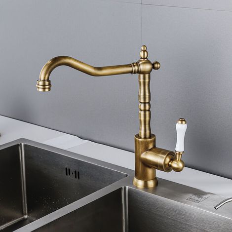 Robinet Cuisine Vintage Mitigeur Monocommande – Rotatif 360° – Laiton Bronze – Pour salle de bain ou cuisine