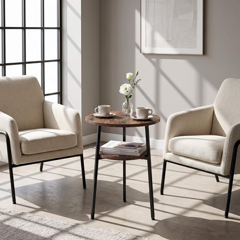 Set of 2 Round Coffee Tables, Brown, 39 cm, Steel Frame (1/5)