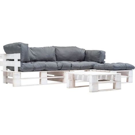 Salon de jardin palette 4 pcs Ensemble Table et Chaise de Jardin - avec coussins gris Bois BV795760 - BonneVie (1/3)