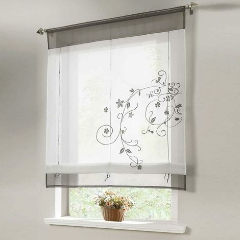 Rideau romantique avec languette supérieure pour la cuisine et le balcon (gris, 80X120cm)—— (1/4)