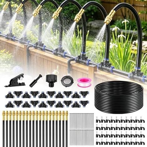 Arrosage Automatique pour Jardin de 20M, Système d’ à 360°, Kit d’Irrigation avec 20 Buses Réglables Jardins,Serres,Plantes Balcon,Aménagement Paysager,Pelouse - (1/5)