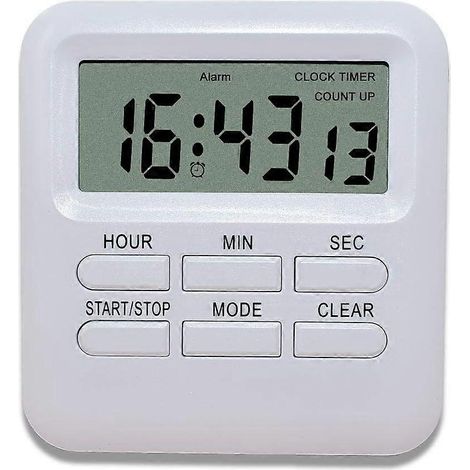Minuteur numérique 3 en 1 avec fonction horloge/réveil, minuteur de cuisine magnétique, chronomètre à compte à rebours, gestion du temps pour la cuisine, les études ou le sport (Whi (1/5)