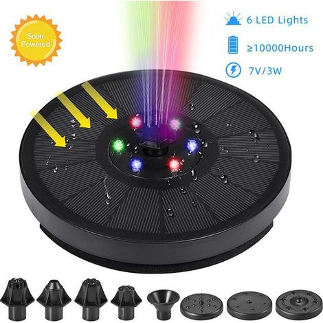 Fuente solar de alta calidad, 7 V/3 W, IP68, colorida, impermeable, para piscina, 6 luces LED, para jardín, estanque, baño de pájaros, decoración de jardín, 1 unidad