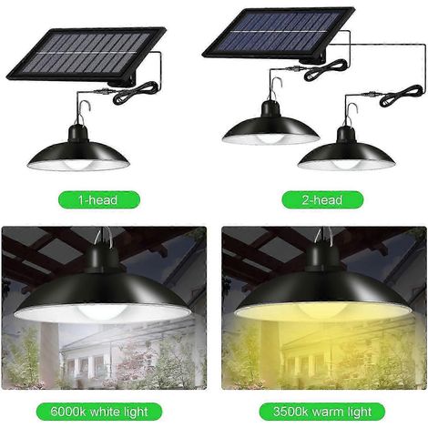 Plafonnier solaire LED à intensité variable, éclairage de cabanon, lustre de terrasse, suspension solaire divisée, télécommande et minuterie WHBYV (1/4)