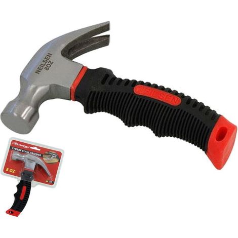 Neilsen 8oz Stubby Short Handle Claw Nail Hammer Soft Rubber Grip Tool