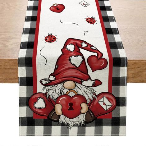 Chemin de table décoratif pour la Saint-Valentin, nappe en forme de cœur avec des gnomes, articles de fête pour mariage, décoration de table champêtre (1/5)