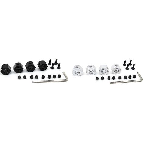Lot de 8 adaptateurs hexagonaux de moyeu de roue de combinaison en métal de 5 mm à 12 mm pour WPL D12 C14 C24 C34 MN D90 D91 MN99S, argent et noir (1/5)