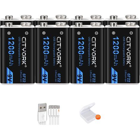 Batterie 9V, capacité 1200mAh, rechargeable par Micro USB, 8PCS (1/2)