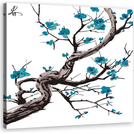 Tableau sur toile Fleurs de cerisier japonaises Bleu 60x60 (1/5)