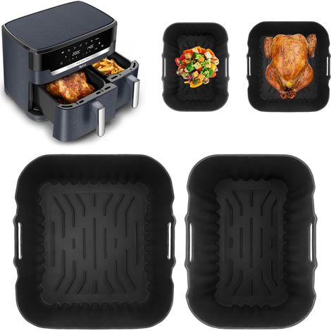 Moule Silicone Air Fryer Friteuse pour air fryer deux compartiments, très grande capacité 11L EZ942BF0, Réutilisable Accessoires Plat Panier Silicone pour Dual Easy Fry XXL EY942BE0 (1/5)
