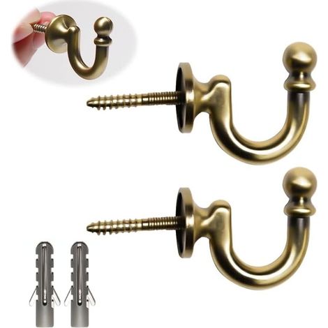 2 Pièces Embrasses De Rideaux à Tête Ronde, Retenue de Rideau de 35mm en Métal, Vintage Embrasses à Rideaux Crochets Muraux, Crochet Rideau pour Rassembler Les Rideaux, Crocher ou Sacs (Bronze) (1/5)