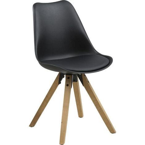 Sedia Dima in plastica nera, cuscino in ecopelle, legno (1/5)
