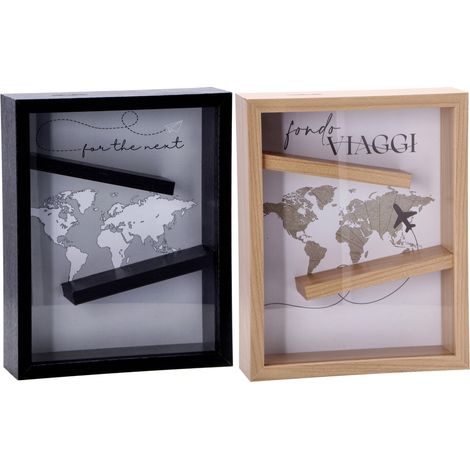 Regalo Italiano Salvadanaio in MDF e Vetro 20 x 6 Cm H 25 Cm Ass.– Porta Risparmi Decorativo Moderno 1 Pz