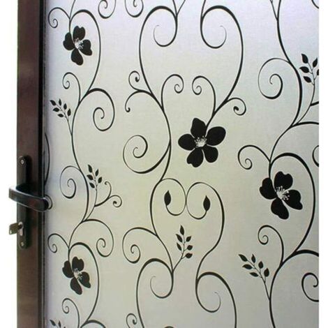 (Black Pattern, 50cmx100cm) Frosted Privacy Window Film - Non-Adhesive Decorative Sticker without Glue - Anti-UV Static Film (1/5)