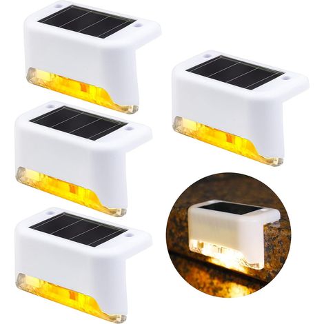 Lampe De Marche - Solaire - LED - Étanche IP44 - Pour Escalier Clôture Intérieur Extérieur - Lot De 4 - Blanc Chaud