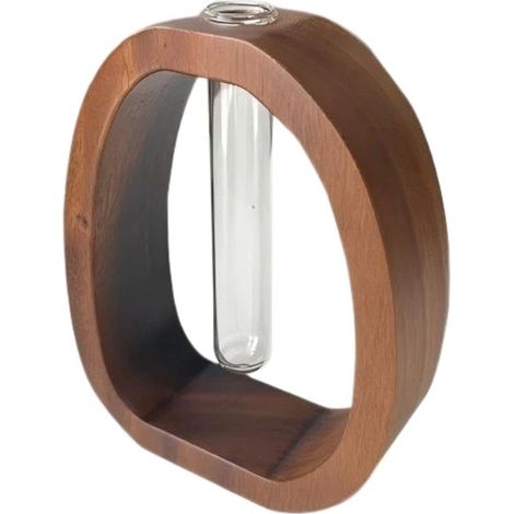 Mini vase en verre et bois, porte-fleurs hydroponique créatif, décoration naturelle pour la maison ou le bureau (1/5)