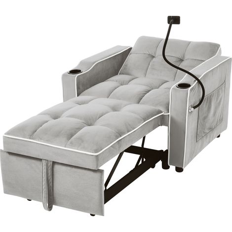 CAIziCanapé-lit 1 place 3-en-1 extensible porte-gobelets 83x167x76cm (1/5)