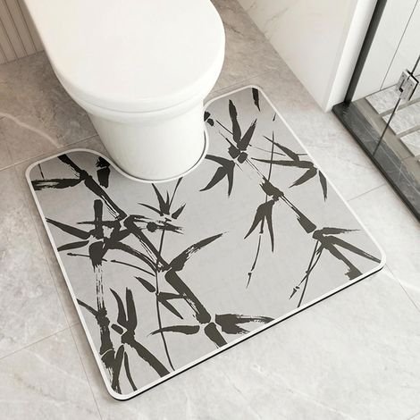 Tapis de Toilette Forme de U(55x50cm), Tapis WC Contour Absorbant en Diatomite Antidérapant Sechage Rapide Lavable pour Salle de Bain -Bambou (1/5)