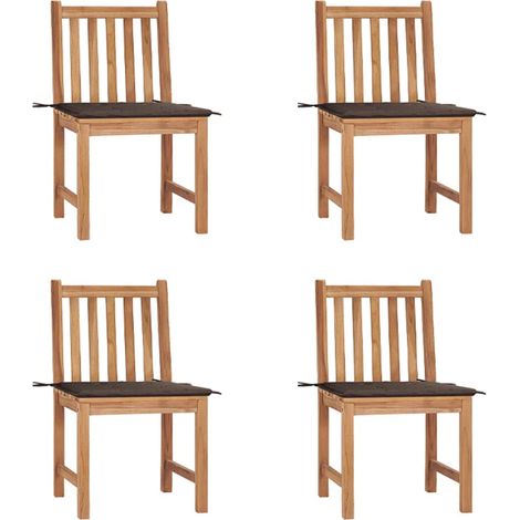 vidaXL Chaises de jardin lot de 4 avec coussins Bois de teck massif (1/5)