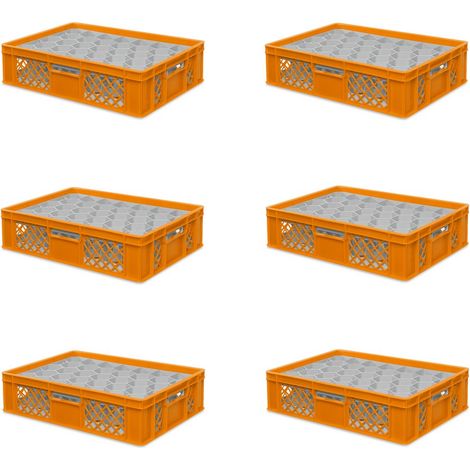 BRB 6x Gläserkiste 600x400 mm 33 Gläser bis 122 mm Höhe/Durchmesser 75 mm, orange