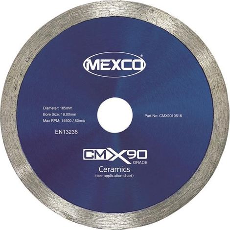 Mexco X90 Grade Ceramic Materials Diamond Blade 105 x 16mm (1/2)