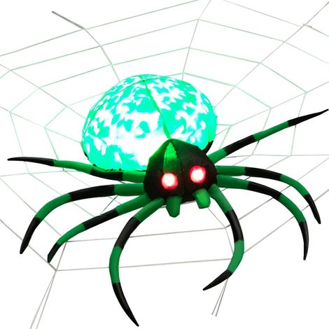 COSTWAY Aufblasbare Halloween-Spinne, Gruselige Spinnendekoration mit rotierendem LED-Lichter & Spinnennetz, Halloween-Dekoration für Party Rasen Hof, grün-schwarz (1/5)