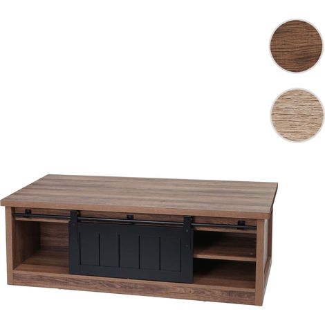 Mendler – Table basse fixe avec porte coulissante – 6 compartiments de rangement – Aspect bois métal industriel – Dimensions 44x120x60 cm - 44x120x60c (1/5)
