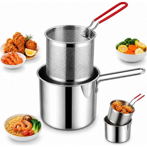 Mini friteuse individuelle 2 pièces en acier inoxydable 304 avec panier amovible et pinces alimentaires pour petites quantités (1/5)