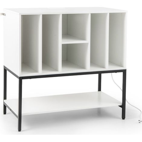 Soporte para tocadiscos con estación de carga 80 x 45 x 79,5 cm amplio espacio de almacenamiento estilo moderno y elegante MDF blanco 200013705