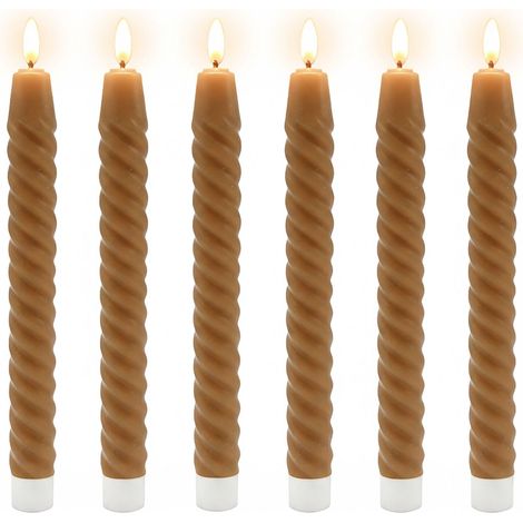 LED-Stabkerzen ohne Flamme, echtes Wachs, 6er-Set