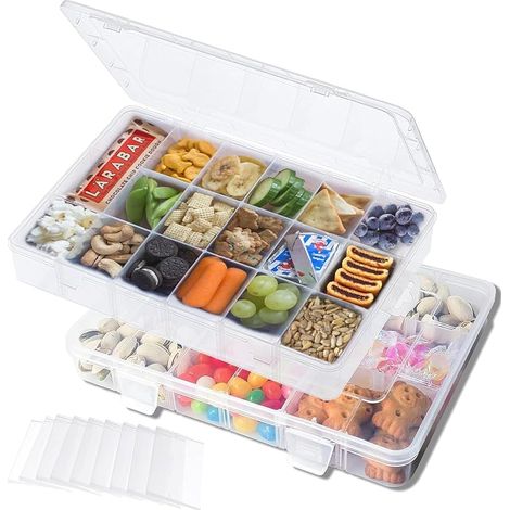 Lot 2 Boîte Plastique Transparent 18 Compartiments, 20163cm Boîte Rangement Snacks Séparateurs Réglables pour Bonbons, Noix, Récipient Carré Mini Portable pour Bijoux, Boucles, Vis, Petites Pièces (1/5)