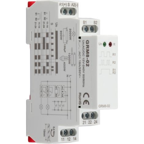 Relais à impulsion électronique GRM8‑02, relais verrouillable mémoire AC/DC 12‑240V (1/5)