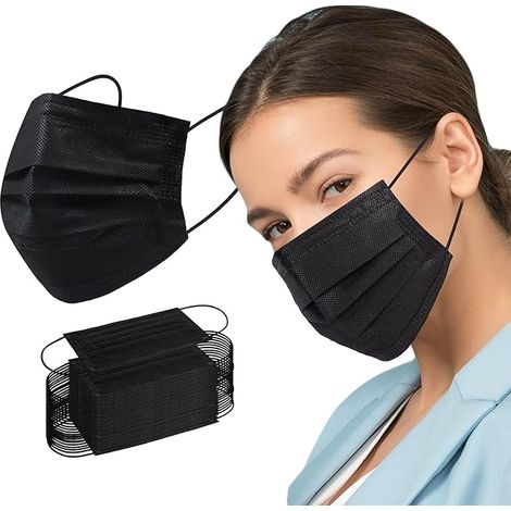 Masques faciaux jetables, 100 masques noirs, masques de protection à 3 plis (1/5)