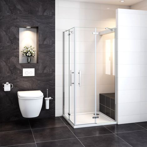 Box Doccia Angolare 195 cm Doppie Porte Battenti Vetro Temperato Anticalcare Trasparente 6 mm due Barre Stabilizzatrice 80x76 cm (1/5)