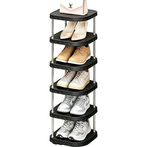Étagère à chaussures étroite à 6 niveaux, multicouches, empilable, peu encombrante, étagère à chaussures verticale pour escalier, couloir, cuisine, chambre à coucher, salle de bain (1/5)