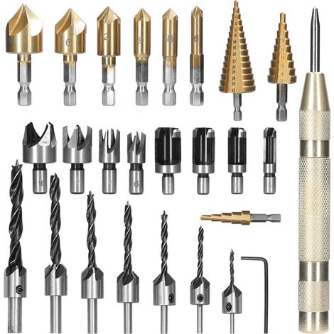 Irovami Forets chanfreiner bois 26 pièces – Trois pointes, perçage – Idéal pour menuiserie, atelier, bricolage (1/5)