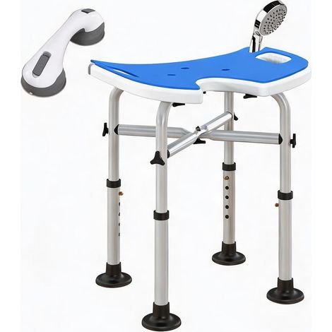 Tabouret de douche réglable 39 à 51,5 cm assise rembourrée en U (1/5)
