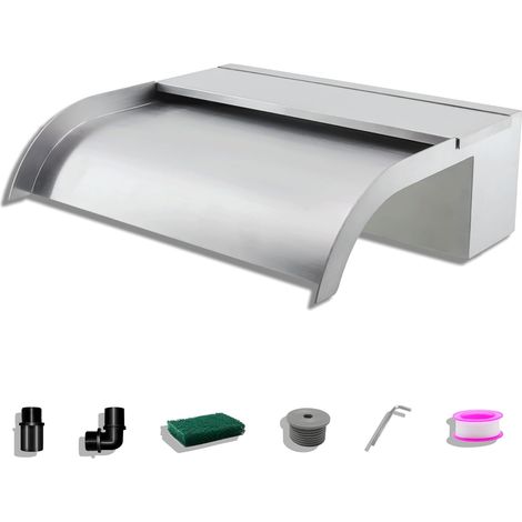 Fontaine De Piscine, Cascade Bassin Exterieur en Acier Inoxydable 30cm De Long, Déversoir De Sortie Incurvé De Largeur 18 cm avec Accessoires pour La Décoration D'étang, Patio,Jardin (1/5)