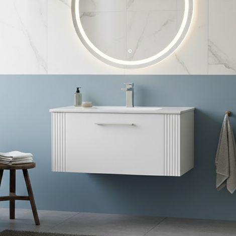 Nuie Deco Wall Hung 1-Drawer Vanity Unit with Basin-2 800mm Wide - Satin White (1/5)