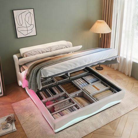 Cadre de lit beige en velours 87,4 x 66,5 x 45,9 cm (1/5)