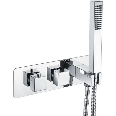 2 Dial 2 Way Square Thermostatic Concealed Valve Diverter & Shower Handset (1/5)