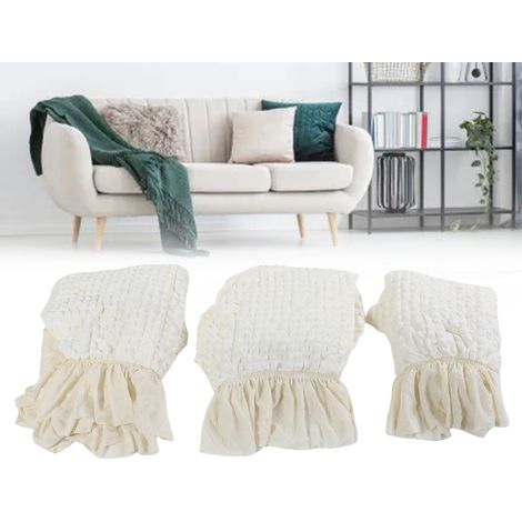 Housse de Protection pour Canapé (3 Pièces) avec Fond Élastique et Jupe - Polyester Polyuréthane - Couverture complète pour Canapé 1, 2 et 3 Places (Beige) (1/5)