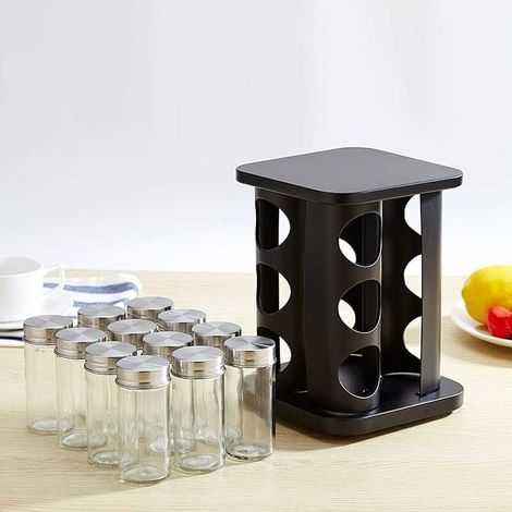 Présentoir Rotatif à épices en INOX Black, Carrousel à épices pour 12 Pots à épices, étagère à épices, Rangement Autonome pour la Cuisine-Fei Yu