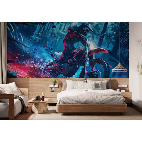 Papier peint Sport – motocross jungle néon - 150 x 250 cm (1/2)