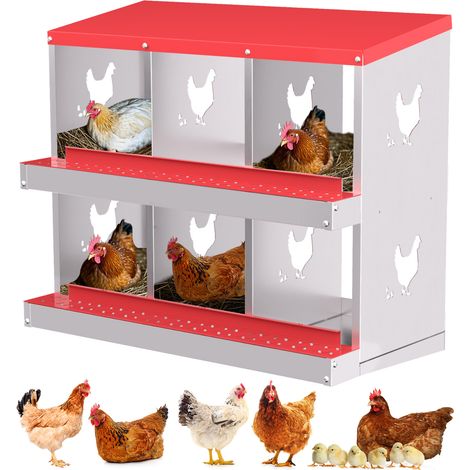 Nid Pondoir 6 Alvéoles en Acier Galvanisé – Antirouille, Récolte des Œufs Facilitée, Poulailler Pratique, rouge (1/5)