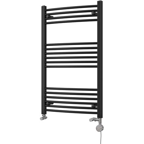 Zennor - Black Dual Fuel Towel Rail H1000mm x W600mm Thermostatic - Curved (1/3)