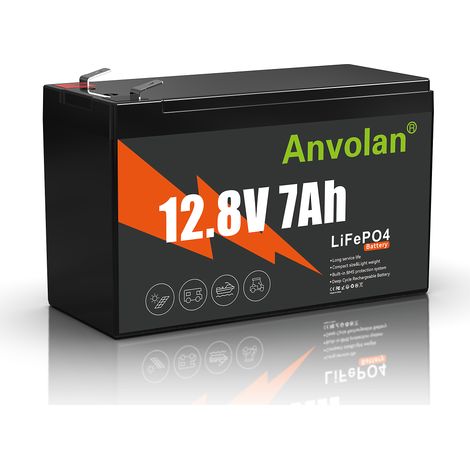 Batterie lithium fer phosphate 12,8V 7Ah LiFePO4, système BMS de protection multiple, excellente performance en cycle profond, remplace batterie plomb-acide, compacte et légère 1kg, pour énergie solai