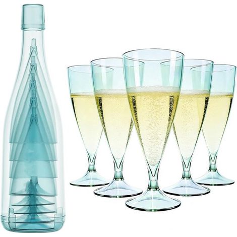 5 flûte da champagne in plastica trasparente, 155 ml, eleganti bicchieri da champagne in plastica riutilizzabili, adatti per matrimoni, compleanni e feste - resistenti e riutilizzabili