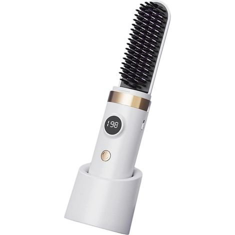 Brosse à lisser ionique sans fil 2 en 1, pour boucles lisses et volumisantes, peigne électrique, brosse à rapide (1/3)