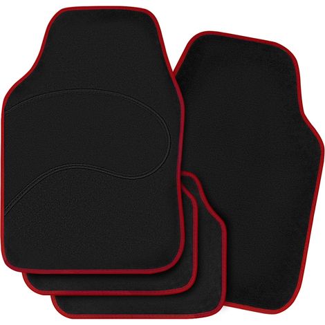 WOLTU Set of 4 Universal Car Floor Mats Black with Red Edging
